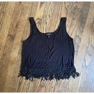 A. Byer Fringe Sleeveless Tassel Cropped Top in Black Size Medium